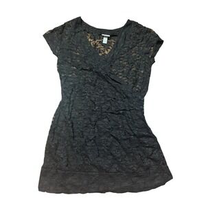 whimsigoth dark romantic fairy grunge black lace faux wrap short sleeve witchy